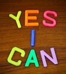 Yes I can in colorful toy letters on wood background