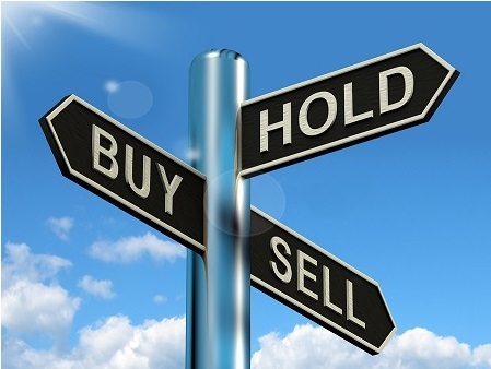 Buy Hold And Sell Signpost Representing Stocks Strategy