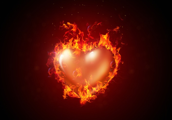 Picture of a heart covered in fire