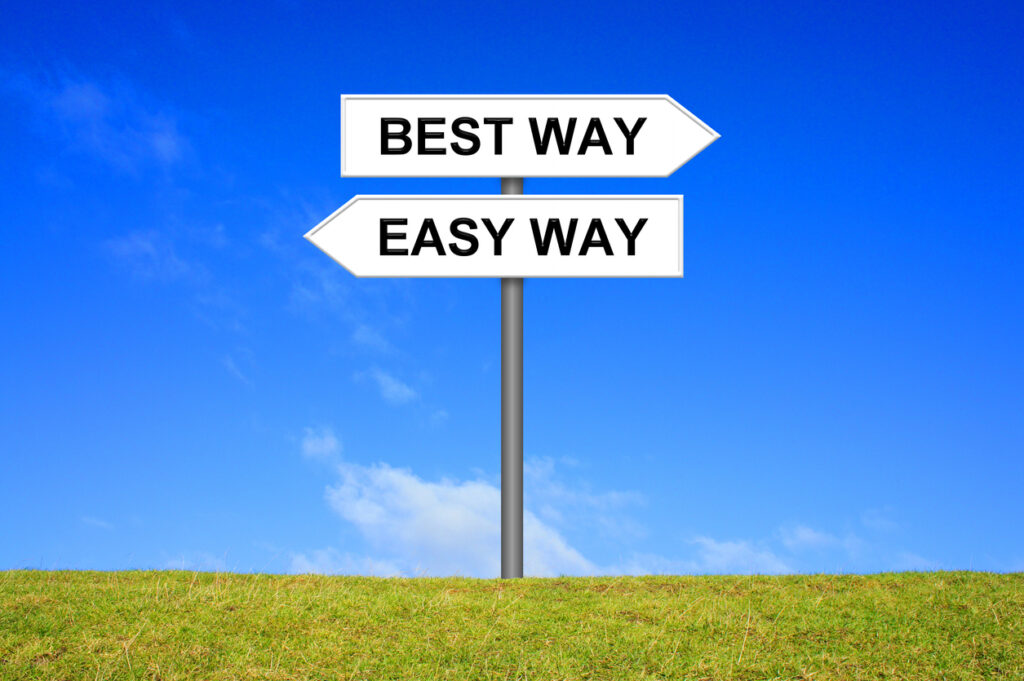Signpost with 2 arrows shows Best way or easy Way