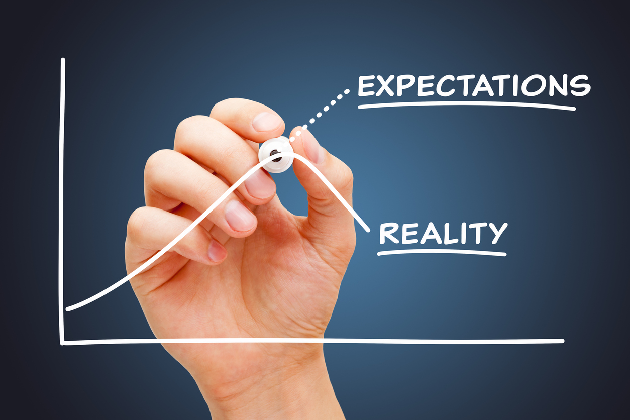 Hand drawing concept about the disappointment when reality doesn't meet expectations.